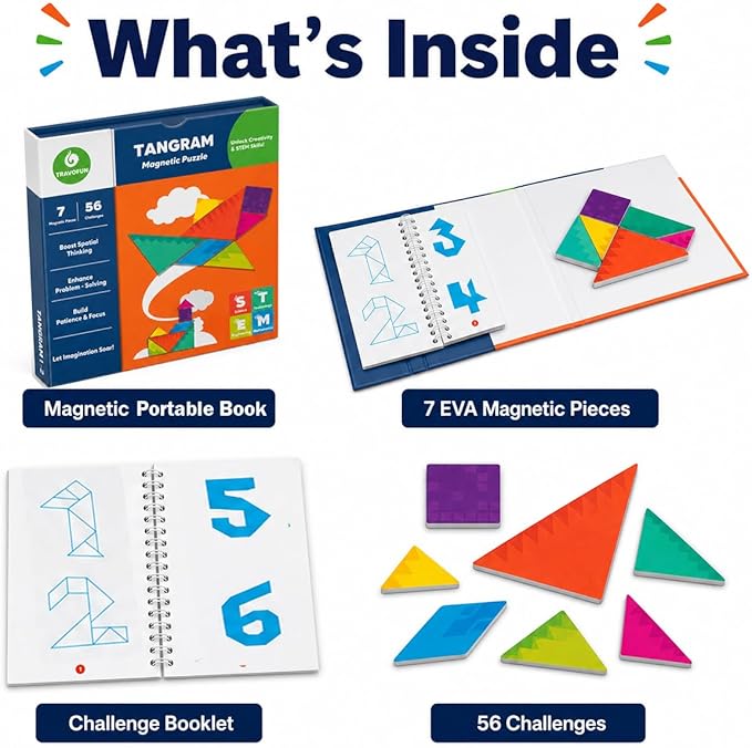 Travel Games Tangrams, Magnetic Travel Games for Road Trips Kids Board Game Educational Toys Kids Game for 3+