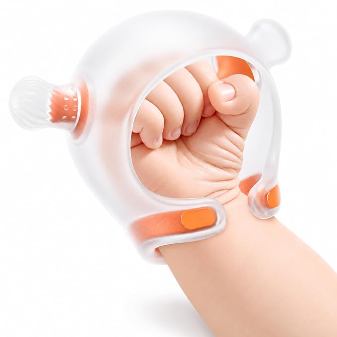 Garkoko Baby Teether for 4+Months, Wrist Hand Teether Toy for Babies, Anti-Drop Silicone Teething Relief Toy, BPA Free Sensory Chew Toy for Sucking Needs, Easy Hold Teether for Infants & Toddlers