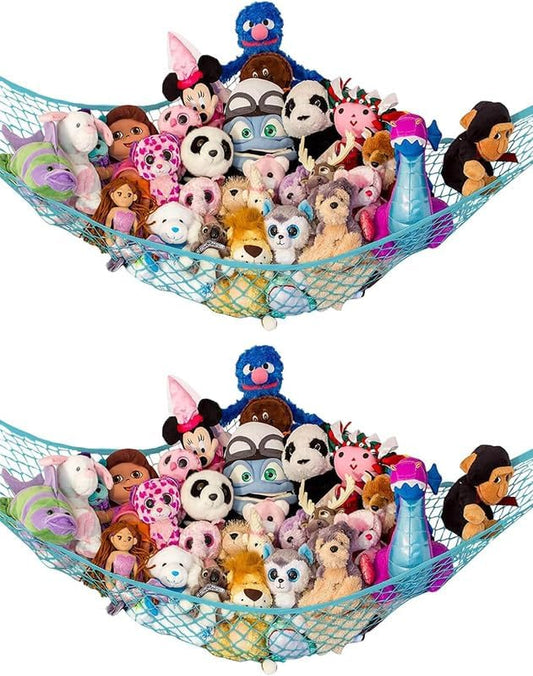 Stuffed Animal Hammock XL 2 Pack | Corner Stuffed Animal Storage & Plushie Net | Extra Large Toy Hammock for Stuffed Animals | Easy Hang, Hardware Included | Light Blue Bedroom Decor | by Lilly's Love