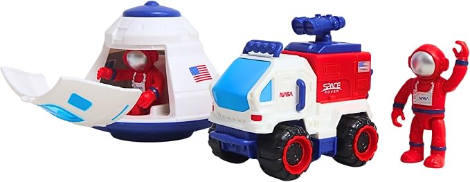 Space Adventure Space Capsule Playset with Light-Up Door, Lunar Rover & 2 Astronaut Figures, Plastic Space Toy & Collectible for Kids Ages 3+