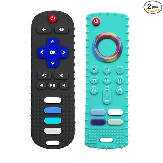 2-Pack Silicone Baby Teething Toys, Silicone Teethers for Babies, Remote Control Shape Teething Toys, Chew Toys for Boys and Girls Teether Early Educational Sensory Toy