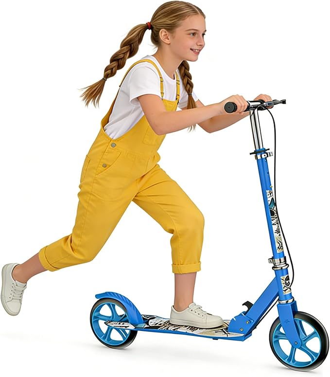 Kick Scooter for Adults Teens Kid Foldable Lightweight Sport Scooters with Hand Brake Adjustable Height Folding, Large Wheels Durable Load 300 LBS