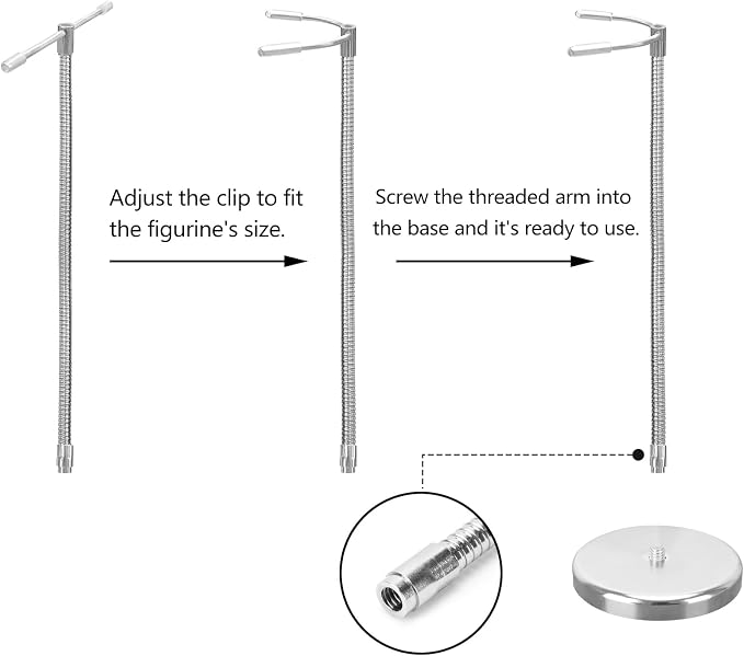 2 Pack Silver Action Figure Stand with Magnetic Base –Stop Motion Rig with Adjustable Dual-Arm Clip for 6''-7'' Figures – Action Figure Display Holder Stand Base Compatible with HG RG SD SHF Gundam 1/144 Toy