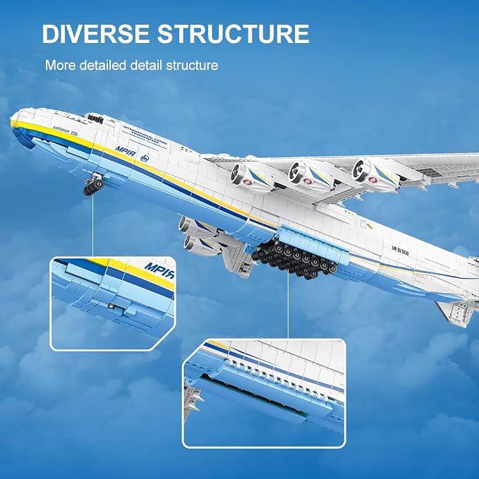 Antonov An-225 Technik 1:84 Large Transport Aircraft Building Blocks Set, 5350 Pieces MOC Airplane Model Building Kit, Military Fans Model- Collection Gift for Adult