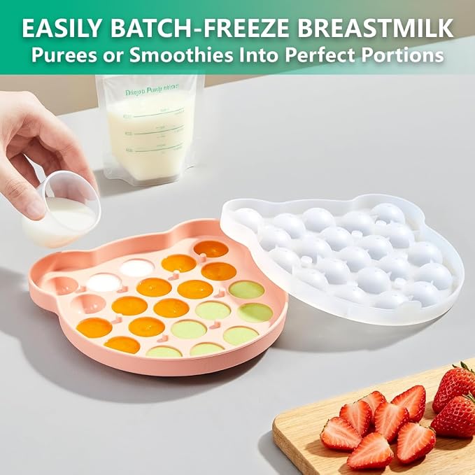 Baby Teething Relief Fruit Feeder with Freezer Tray, BPA-Free Silicone Food Feeder Pacifier, Breastmilk Popsicle Mold Set with Lid, Baby Feeding Essentials, 4 Months+