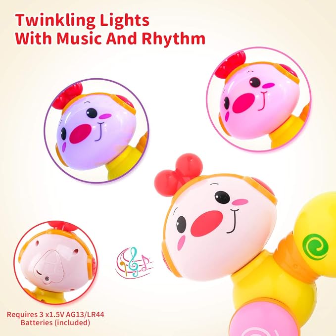 Vanmor Baby Toys 6-12 Months, Crawling Developmental Toy for Babies, Press & Go Musical Caterpillar with Lights, Sensory Tummy Time Toy Encourages Crawling & Motor Skills