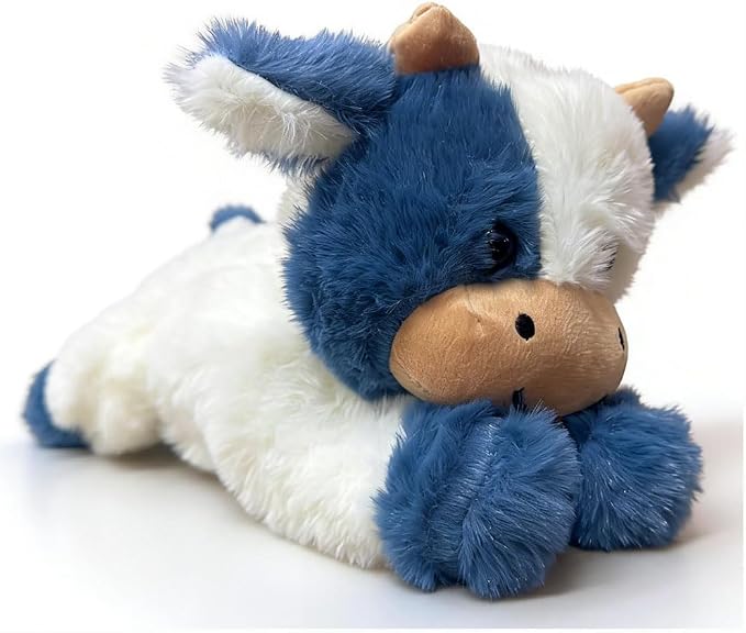 YUKOUQIAN Cute Cow Plush Stuffed Animal Doll Toy 10 inch for Girls Boys (pa Cow Blue)