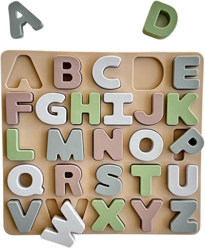 Ali+Oli Baby Soft Silicone Alphabet Puzzle Toys for Toddlers (27 Piece Set) - Montessori Learning Puzzle - Silicone Letter Shape Sorter Toy
