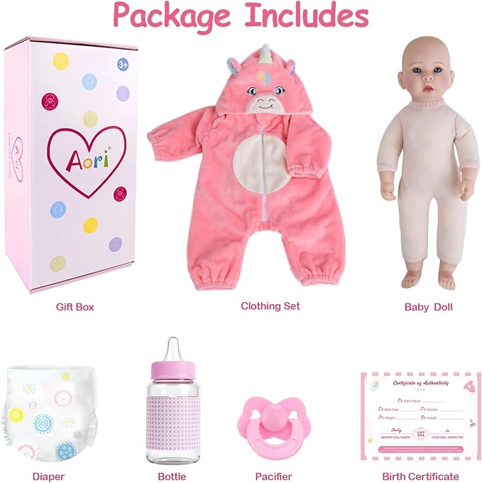 Aori 17 Inch Baby Dolls Realistic Doll with Ultra Real Life Soft Body & Pink Outfits for Girls 3+ | Pretend Play, Dress Up, Nursery Decor