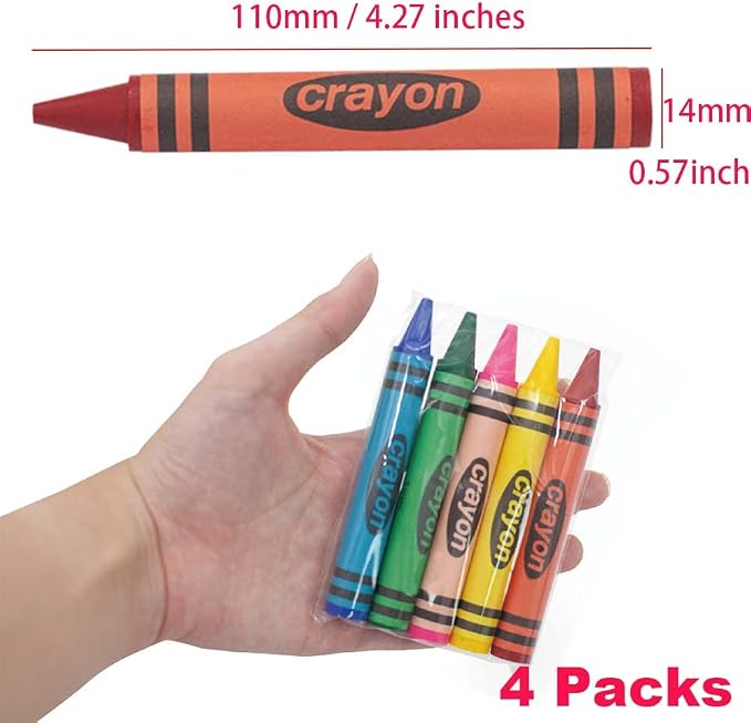 4 Sets of 5 Packs (20 count) Jumbo Size Crayons - Mini Crayon Packs Non-Toxic for Kids Party Favors, School Supplies for Teachers & Travel Crayons