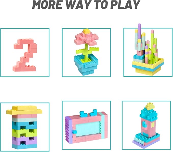 Pairez Toys 1000 Piece Blocks for Building, Bulk 2x4 Basic Bricks Building Set, Compatible with All Major Brands, Creative STEM Building Toys for Kids Ages 4+ (Pink Purple Blue Yellow Green)