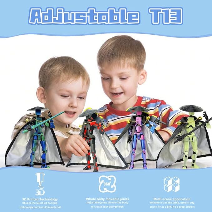 T13 Assembly Completed Action Figures,T-13 Action Figure, Robo 13 3D Printed Action Figure - The Ultimate Hero for Action-Packed Playtime,5.2 Inch, Blue(Glows in The Dark)