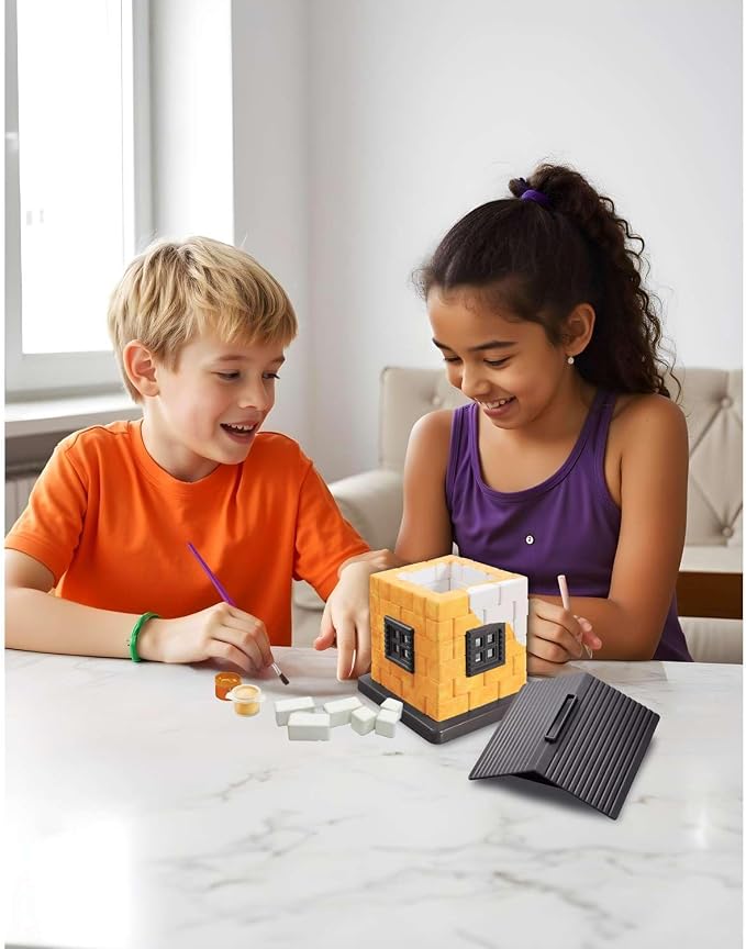 4M Mini Brick Architect Kit for Kids Ages 8-12 – Build a Brick House Money Bank, Mould 2 Sets of Plaster Bricks, STEM Construction Set with Trowel, Paint, Door, Windows, Roof, Educational Gift