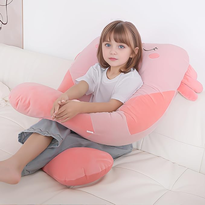47x23 inch U Shaped Long Plush Body Pillows for Kids, Stuffed Animal Axolotl Soft Large Pillow for Sleeping, Big Cute Plushies, Washable Cover, Gift for Boys and Girls