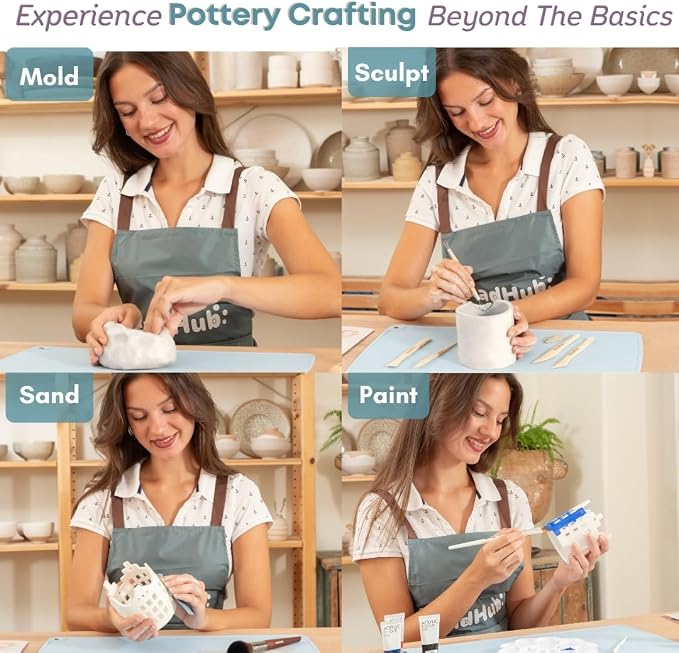 Pottery Kit for Beginners, 4.4LBS Air Dry Clay for Adults with Sculpting Tools, Paint, Glaze, 2kg Air-Dry Modeling Clay | Molding, Sculpt & Painting Set, Hobby Date Night DIY Art Craft Kits (White)