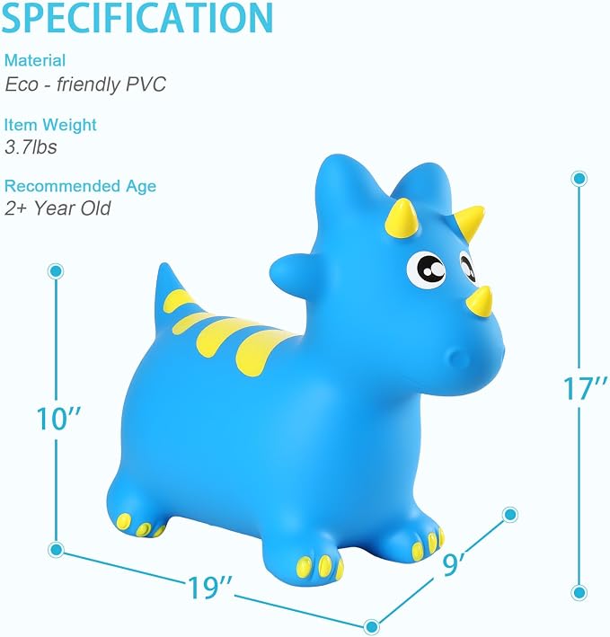 INPANY Bouncy Horse, Dinosaur Hopper Toys for Boys, Gifts Toy for Kid | Eco-Friendly PVC, Low Center Gravity, Cute Cartoon Design, Load 100 Lbs, Learn & Exercise & Active Fun, Gifts for 1-3 Kids