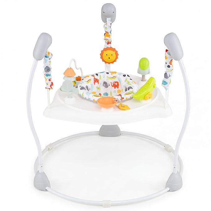 HONEY JOY Baby Bouncer Activity Center, Infant Jumper and Table w/ 360° Rotary Seat, 3 Adjustable Heights, Music, Sounds & Developmental Toys, Activity Center for Babies (White)