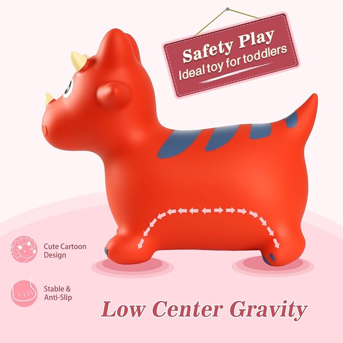 INPANY Bouncy Horse, Dinosaur Hopper Toys for Boys, Gifts Toy for Kid | Eco-Friendly PVC, Low Center Gravity, Cute Cartoon Design, Load 100 Lbs, Learn & Exercise & Active Fun, Gifts for 1-3 Kids