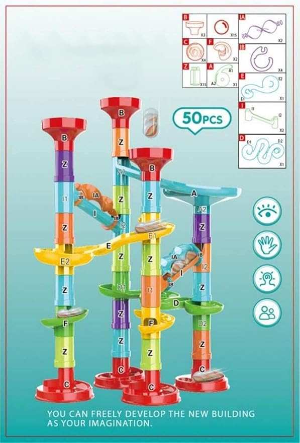 50Pcs Marble Run Set Building Blocks with 30 Glass Marbles for Kids Girls Boys Toys Stem Maze Educational Race Game Birthday Gifts (SmallB)