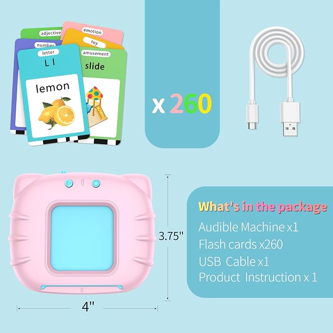 Eaever Educational Learning Toys - 520 Sight Words Talking Flash Cards, Autism Sensory Toys, Pocket Speech for Toddlers, Valentine's Day Present Birthday Gift for 1 2 3 4 5 6 Year-Old Girls, Pink