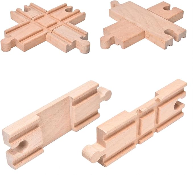 10 Pieces Wooden Train Track Set, Curved Switch Track and Cross Track Compatible with All Major Brands