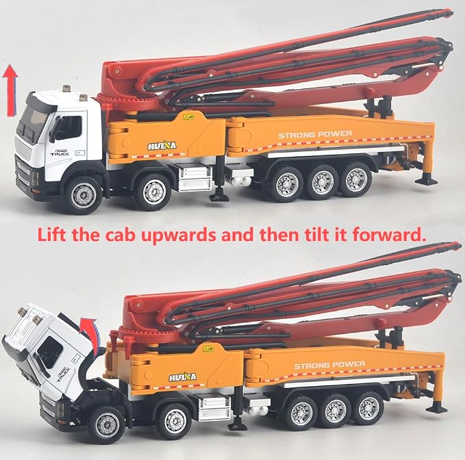 Ailejia Concrete Pump Truck Model Toy Construction Vehicle 1:50 Scale Die-cast Heavy Duty Wheeled Pump Truck Toys for Kids and Ornament (Red)