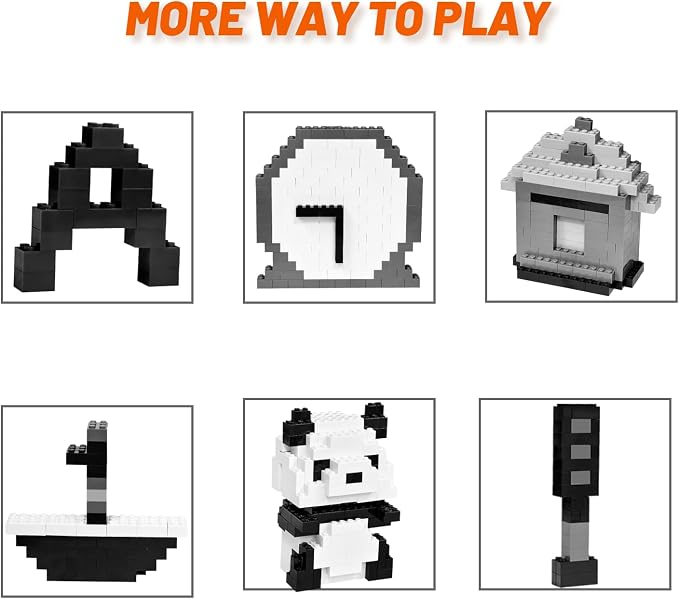 Pairez Toys 1000 Piece Blocks for Building, Classic Bulk 2x4 Basics Bricks Building Set, Compatible with All Major Brands, Creative STEM Building Toys for Kids Ages 4 5 6 7 8 (Black & Gray & White)