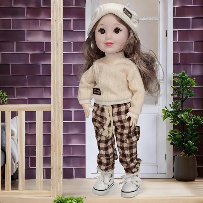 12 Inch BJD Fashion Girl Doll, 15 Movable Joints, Exquisite Hair and Trendy Casual Outfits (Casual wear-Beige)
