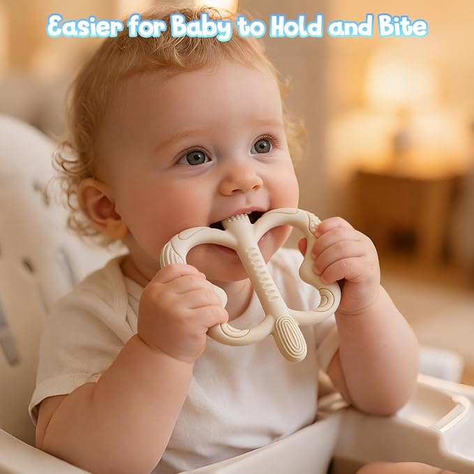 Baby Teether Toys for Babies 0-6 Months 2 Pack, Butterfly Silicone Baby Teething Toys for 6-12 Months, BPA-Free Sensory Chew Toy for Teething Relief, Soothes Sore Gums for Baby Boys & Girls
