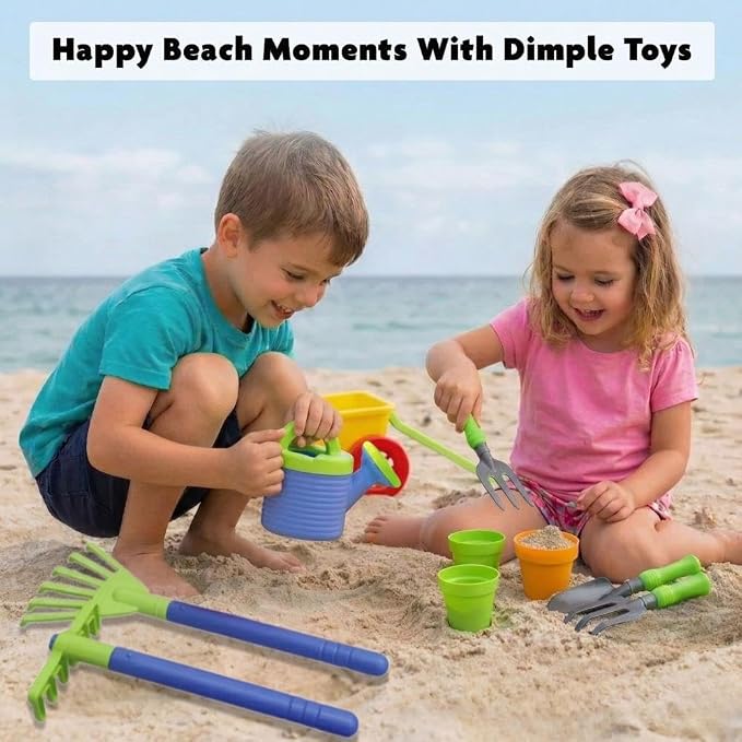 Dimple Kids Garden Wagon and Tool Set 15 Piece Toddler Gardening Playset with Plastic Garden Tools and Wagon Outdoor Play Toys for Yard Beach Sandbox Kids Gardening Kit for Boys and Girls Pretend Play