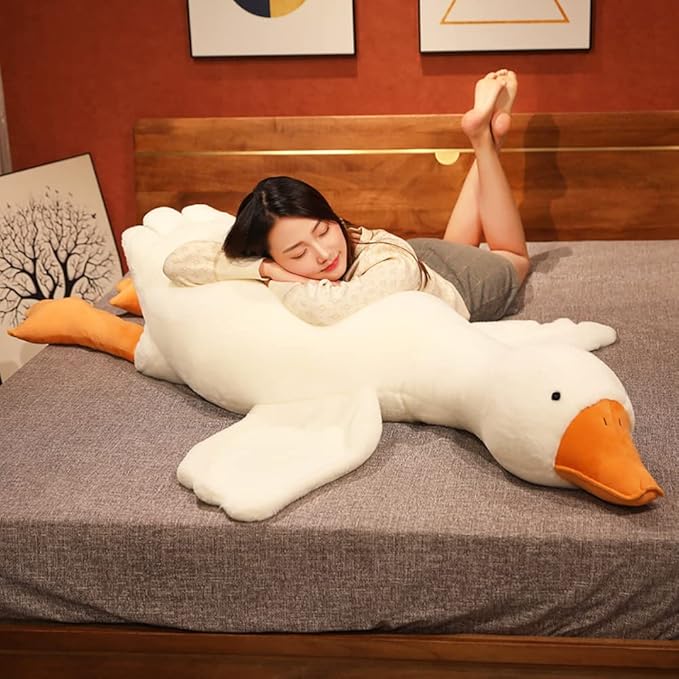 Srutirbo Giant White Goose Plush-63 in Soft Furry Swan Stuffed Animal Pillow,Huge Goose Plush Hugging Pillow Gifts for Every Age (63 in)