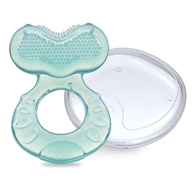Nuby Teethe-EEZ Baby Teether with Soothing Bristles & Travel Case - Silicone Teether for Babies - 3+ Months - Aqua