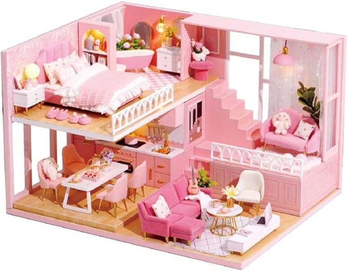 TuKIIE DIY Miniature Dollhouse Kit with Furniture, 1:24 Scale Creative Room Mini Wooden Doll House Accessories Plus Dust Proof & Music Movement for Kids Teens Adults(Warm Moments)