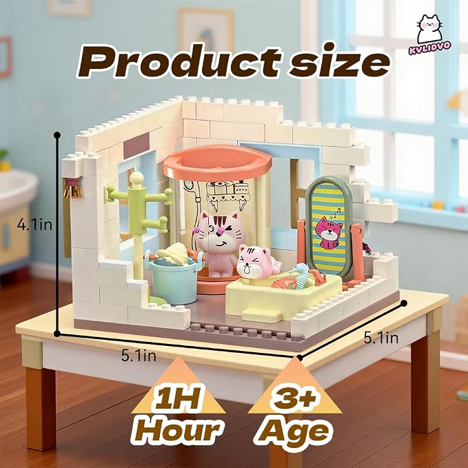 Koko's Cat Town DIY Miniature House Kit, Tiny White House Series Bathroom Building Kit, Dollhouse with 254PCS, Cat Toys Gift for Girls Boys Teens Kids Ages 3+