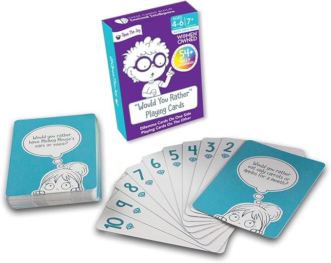Open The Joy Would You Rather Card Game for Kids, 54+ Conversation Starters Cards of Silly Dilemmas Questions, Travel Card Game for Children Age 4–6+