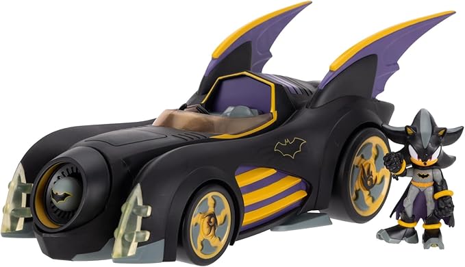 DC X Sonic Batmobile Shadow-fied! with Cool 2.5 Inch Shadow Action Figure as Batman, from the DC x Sonic the Hedgehog Comic Book Series - A Collector's Must Have!