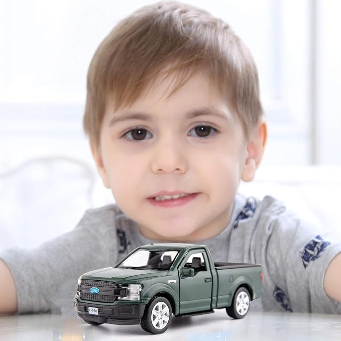 TGRCM-CZ 1/36 Scale Ford F150 Pickup Truck Casting Car Model, Zinc Alloy Toy Car for Kids, Pull Back Vehicles Toy Car for Toddlers Kids Boys Girls (Dark Green)