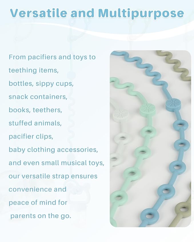 LittleHugs Toy Straps for Stroller, Silicone Baby Tether Pacifier Clip, No Throw Travel Leash for High Chair, Car Seat (Boy-3 Pack)