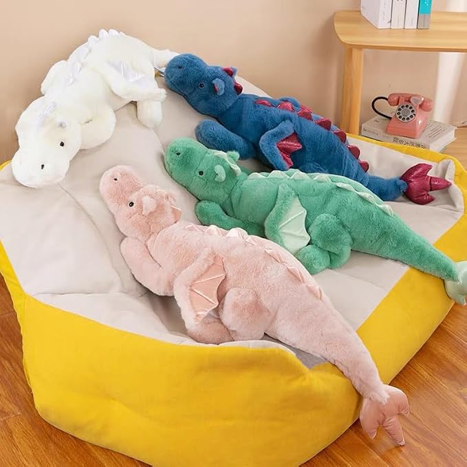 35.4" Green Dragon Stuffed Animal, Medium Soft Dinosaur Plush for Kids and Adults, Sturdy Fluffy Plushie Pillow