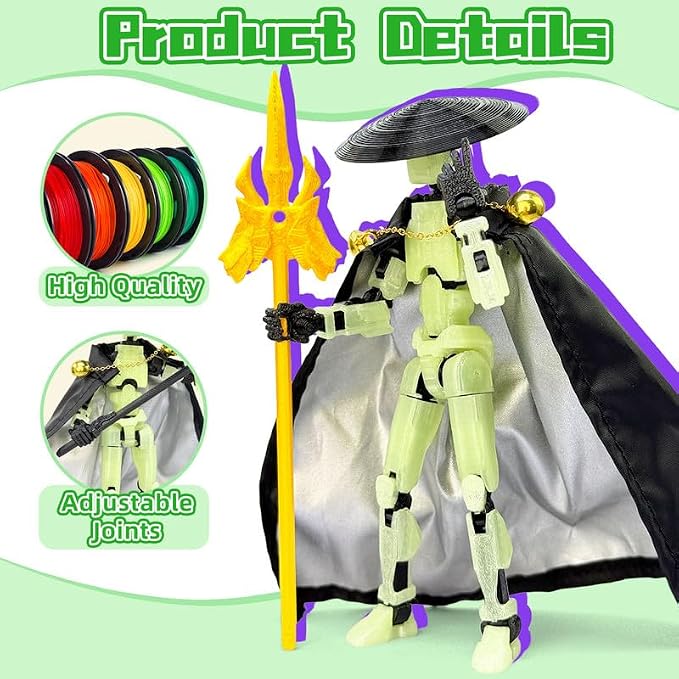 T13 Assembly Completed Action Figures,T-13 Action Figure, Robo 13 3D Printed Action Figure - The Ultimate Hero for Action-Packed Playtime,5.2 Inch, Green(Glows in The Dark)