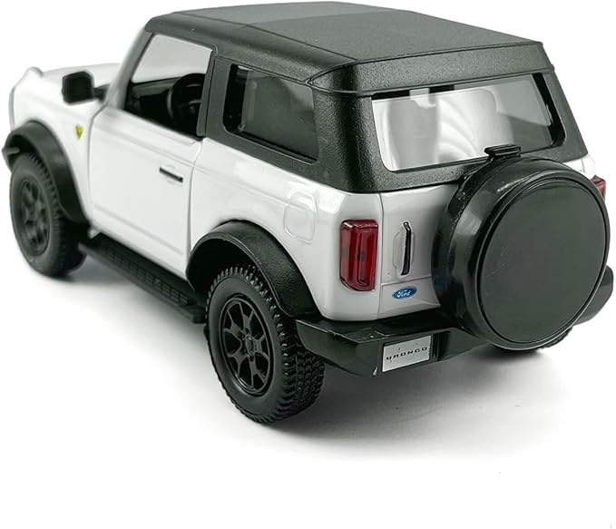 2-Door Bronco Badlands Model Car 1/36 Scale Diecast Toy Cars Metal Alloy Children’s Vehicles, Pull Back Doors Open, Black Rim, Mens Collection, Kids Toys for Boys Gifts, Cake Topper Home Décor, White