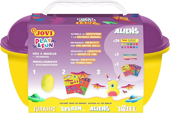Jovi - Play&Fun Aliens, Character kit for Children with Modeling Clay | Includes Cutouts, 24 Non-Drying Clay Sticks and Tools to Create Monsters and Aliens, DIY kit for Kids