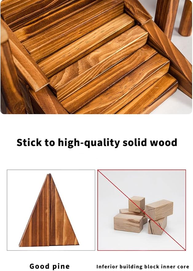 Large Vintage Solid Carbonized Wooden Building Blocks Set for Kids 3-12 Outdoor(57pcs,10.7 lbs), Big Sensory Wood Building Toys for Toddlers, Outside Wooden Blocks for Preschool