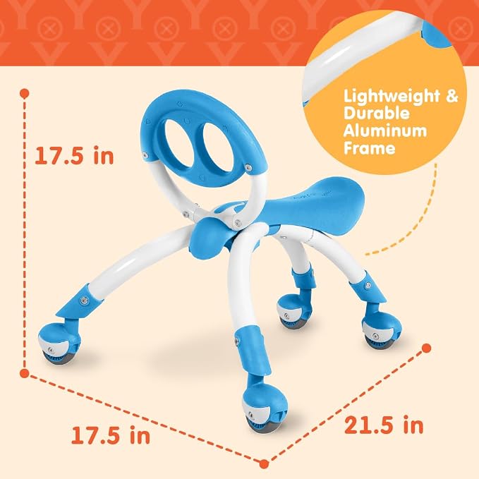 YBIKE Pewi Walking Ride On Toy - from Baby Walker to Toddler Ride On for Ages 9 Months to 3 Years Old, YPIW3, Blue