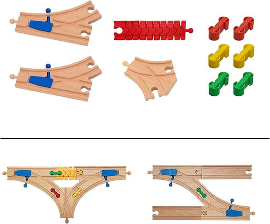 Wooden Train Track Accessories Set,10 pcs Train Track Connector,Compatible with All Major Brands Train Tracks,Christmas Birthday Gift for Boys Girls,Train Toys Expansion Pack for Kids Ages 3+