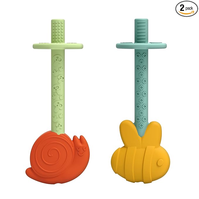 Dr. Brown's Teething Tubes for Babies, Bee and Snail, Massaging Silicone Teether Sticks, BPA Free, 3m+, 2-Pack