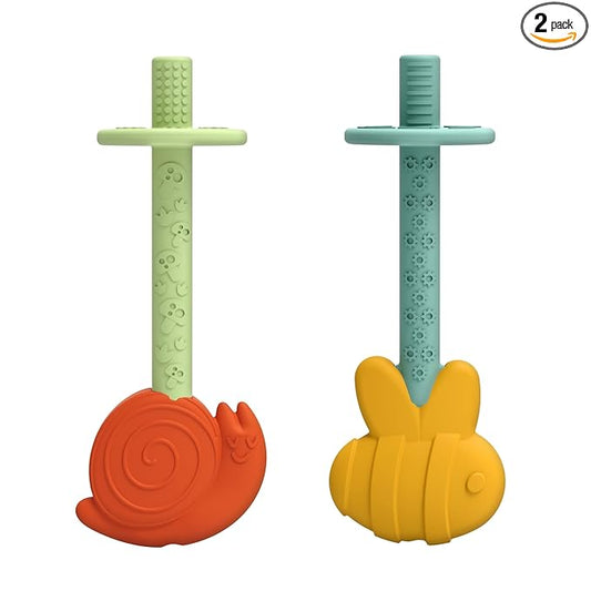 Dr. Brown's Teething Tubes for Babies, Bee and Snail, Massaging Silicone Teether Sticks, BPA Free, 3m+, 2-Pack