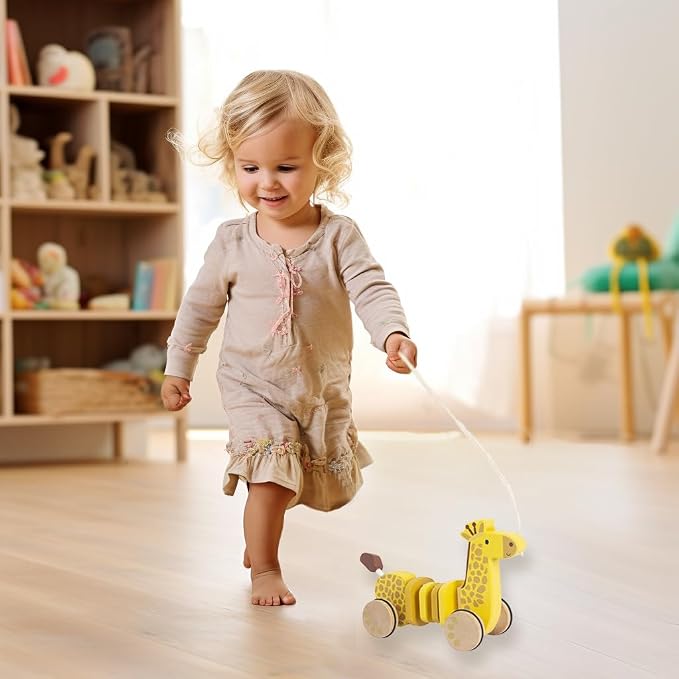 Baby Toys Car,Wooden Pull Along Toddler Toy, Developmental Toy for 1 Year Old Girl Boy Birthday Gift(Giraffe)