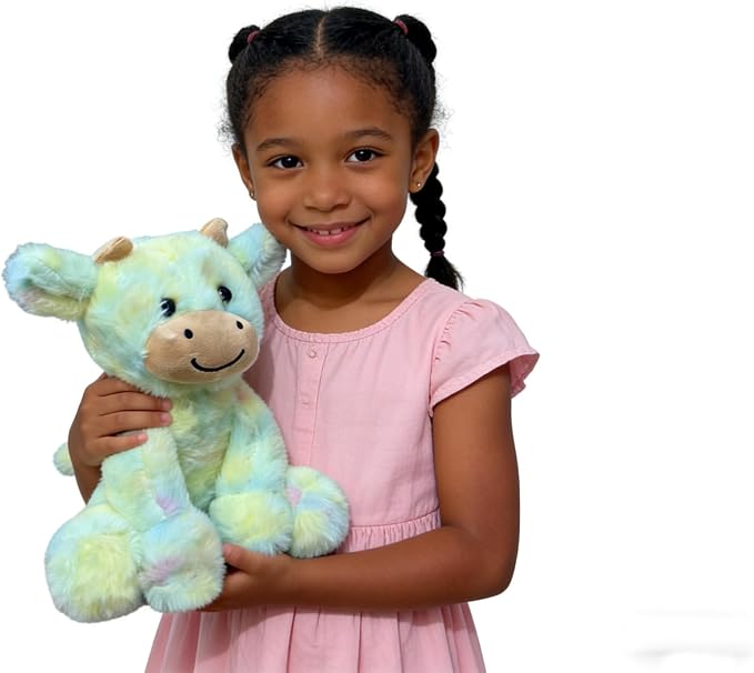 YUKOUQIAN Cute Cow Plush Stuffed Animal Doll Toy 8 inch for Girls Boys (sit Cow CAI Green