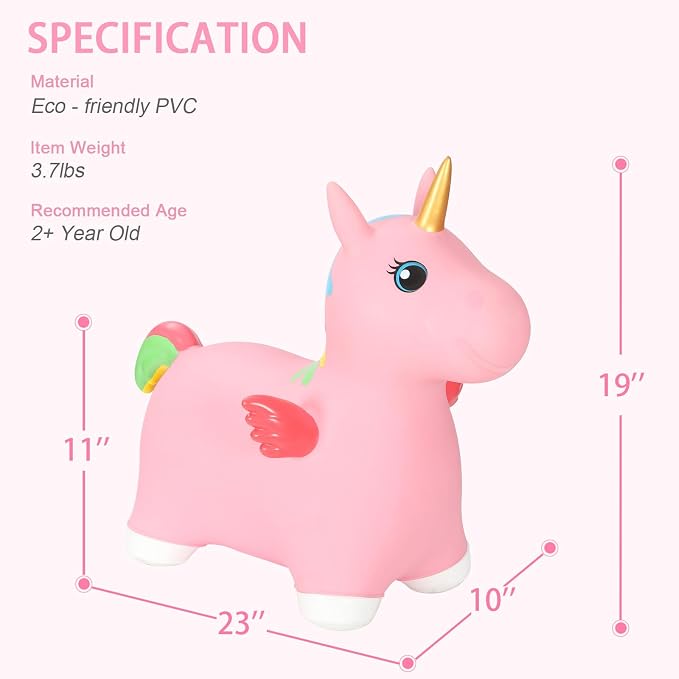 INPANY Unicorn Bouncy Horse Toys, Toddler Inflatable Unicorn, Bouncy Pals | Eco-Friendly PVC, Low Center Gravity, Cute Cartoon Design, Load 100 Lbs, Learn & Exercise & Active Fun, Gifts for 1-3 Kids